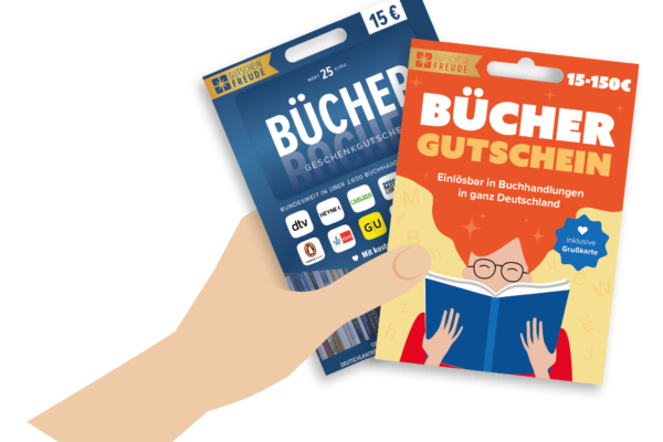 Hand hält zwei Büchergutscheine