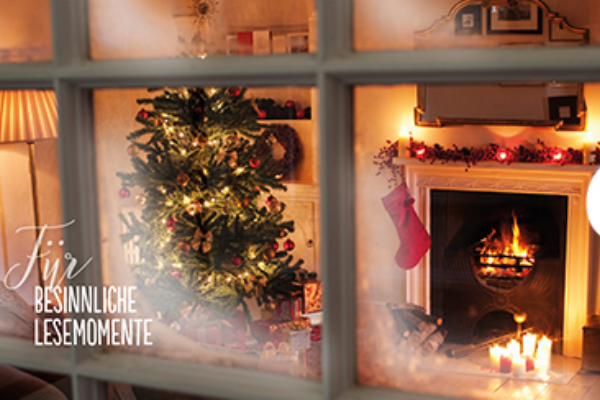 Blick durchs Fenster auf Weihnachtsbaum 