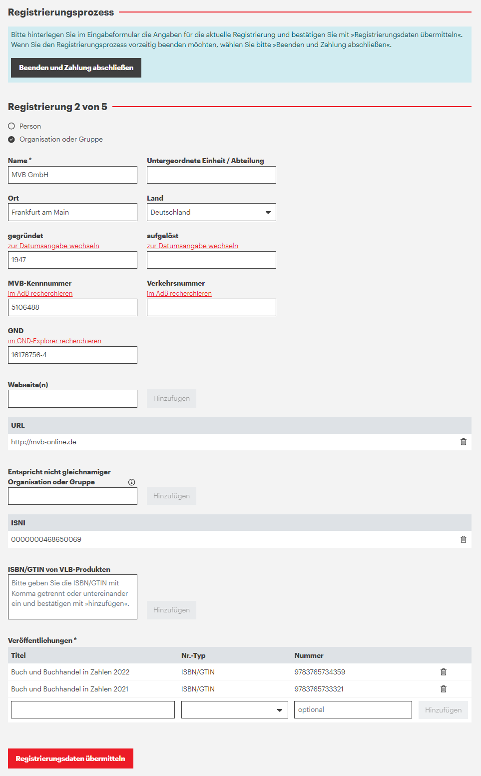 ISNI-Registrierung Organisation