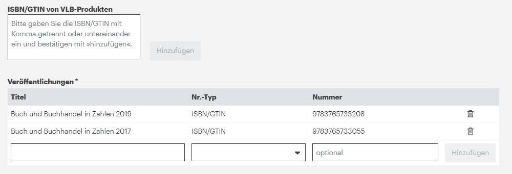 ISNI-Registrierung Veröffentlichungen