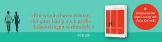 Waagerechte, schmale Grafik zum Buch: Man sieht sich, von Julia Karnick. Cover und animierte, rote Schrift auf türkisem Hintergrund.