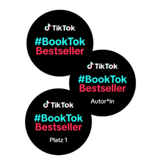 Die drei verschiedenen #BookTok Siegel auf weißem Hintergrund.