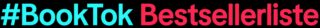 Die Worte: #BookTok Bestsellerliste in blau und rot auf schwarzem Hintergrund.