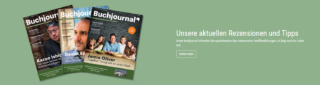 Drei verschiedene Beispiele für ein individualisiertes Buchjournal der Buchhandlung Internationales Buch auf grünem Hintergrund.