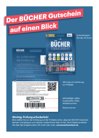 Grafik und Anleitung zum Einlösen des Bücher Gutschein.
